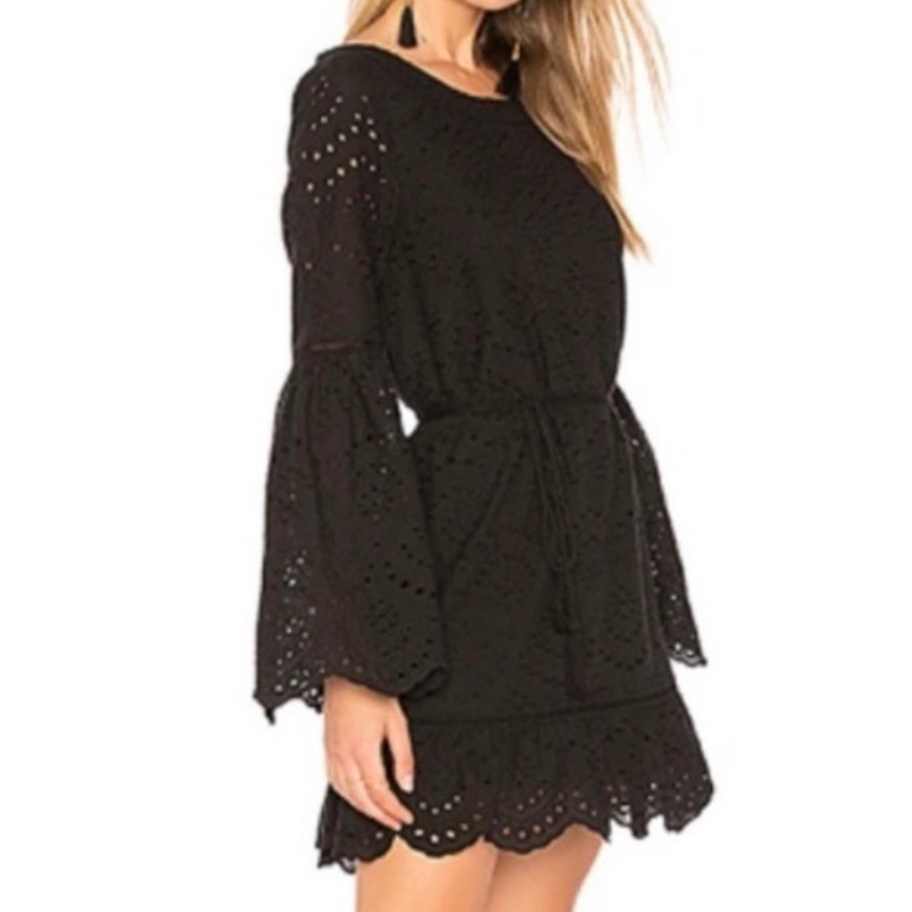 NWT Cupcakes and Cashmere Black Eyelet Lace Ruffle Tie Waist Mini Dress Small - Picture 4 of 14